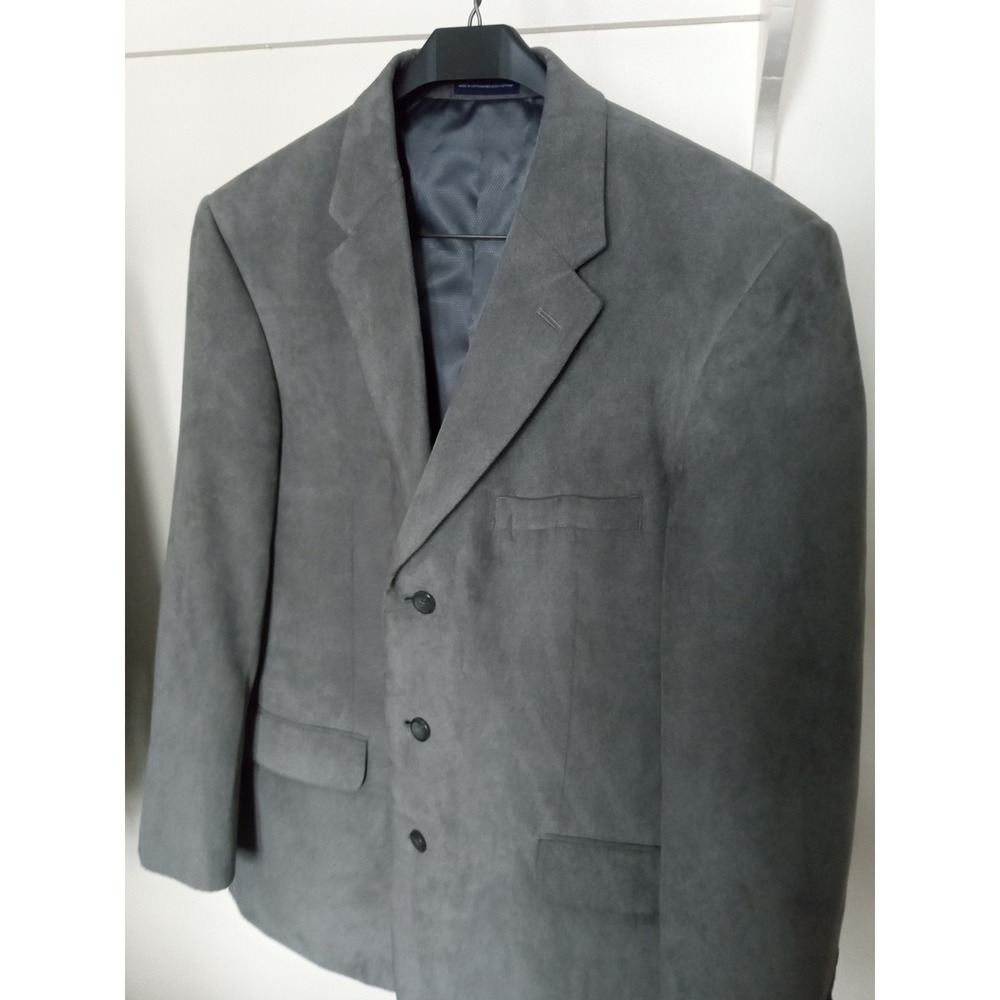 Mens Gray Blazer Jacket‎ 44 Regular 100% Polyester Button Front Stafford Suede